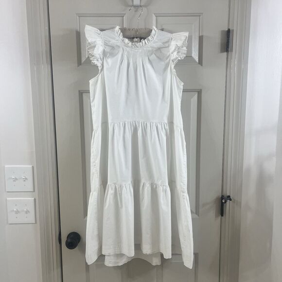 Sea NY Waverly Dress Sz 12 White Tier Flutter Sleeve Cotton Knee Length No Slip - Picture 4 of 14